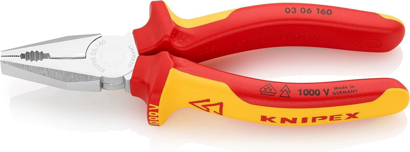 Knipex Kombizange verchromt, isoliert mit Mehrkomponenten-Hüllen, VDE-geprüft 160 mm 03 06 160 160 m