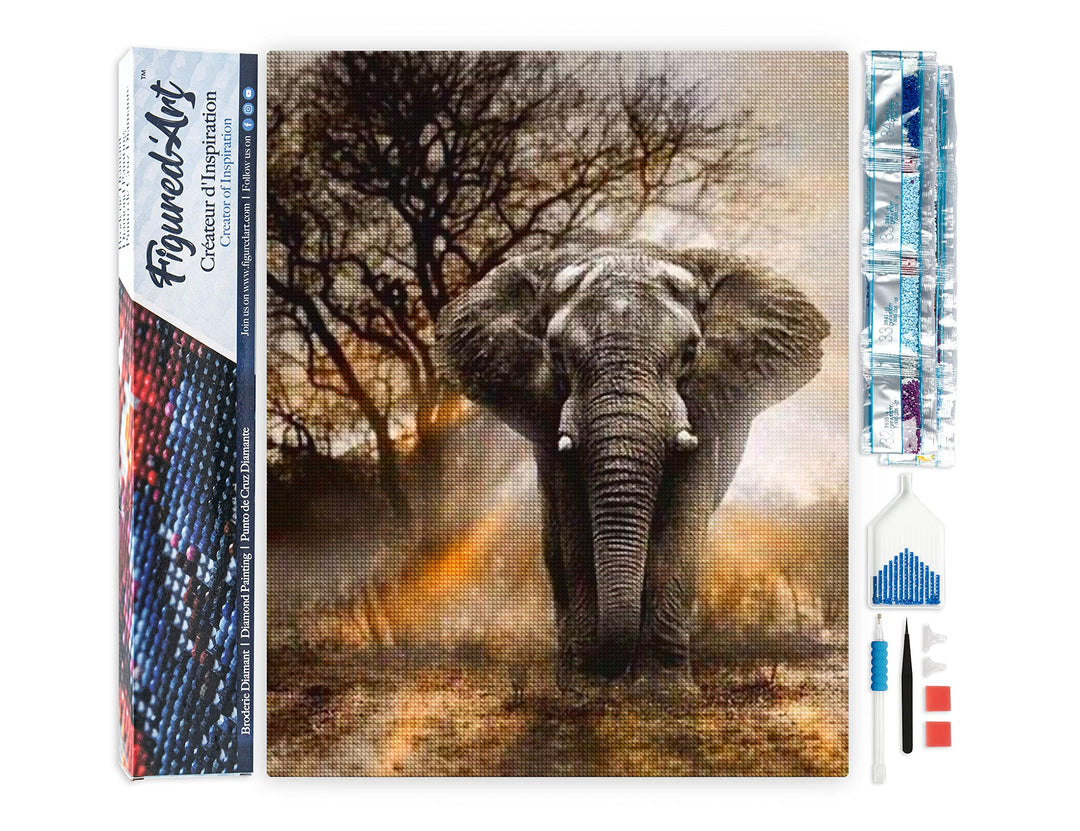 Figured'Art Diamond Painting Erwachsene 40x50cm Ganze Leinwand gerollt Elefant in der Savanne 5D Bil