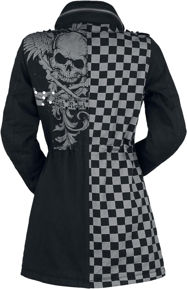 Rock Rebel by EMP Damen schwarz-graue Jacke mit Nieten und Print S grau/schwarz, S grau/schwarz
