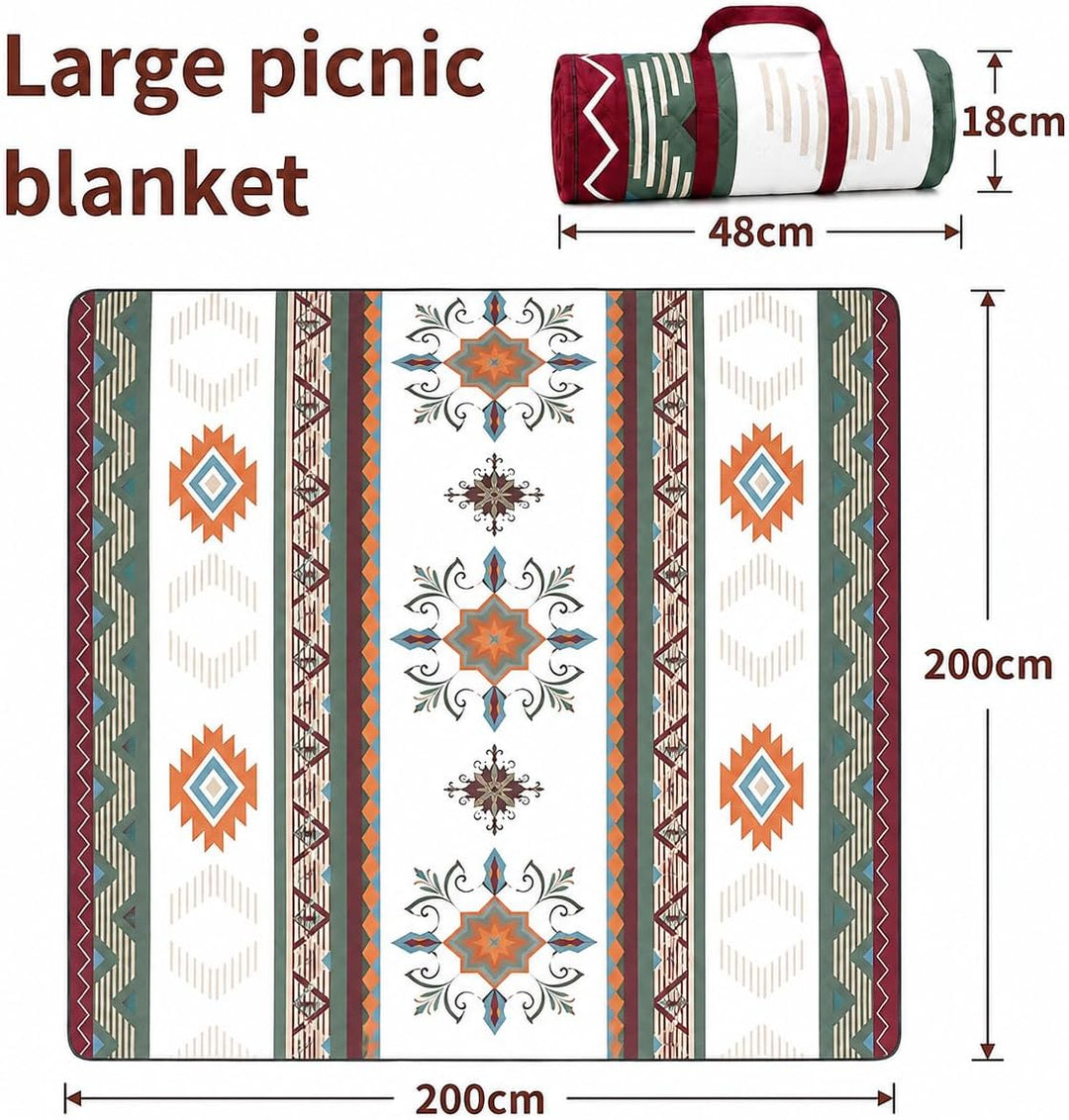 Picknickdecke Boho Wasserdicht 200x200cm – Stranddecke Sandfrei &amp; Waschbar, Extra Gross Outdoor Deck