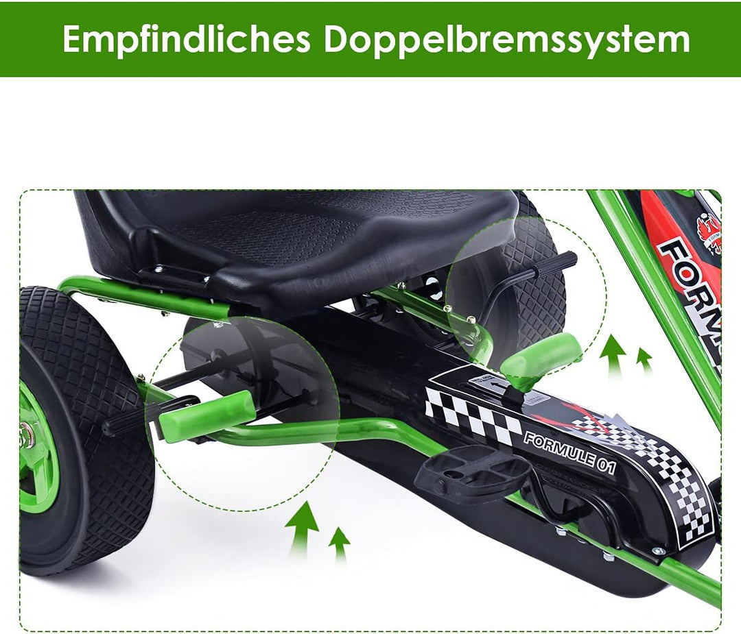 COSTWAY Gokart mit Handbremse und verstellbarem Sitz, Tretauto mit Vor- und Rückwärtsgang, Go Cart f