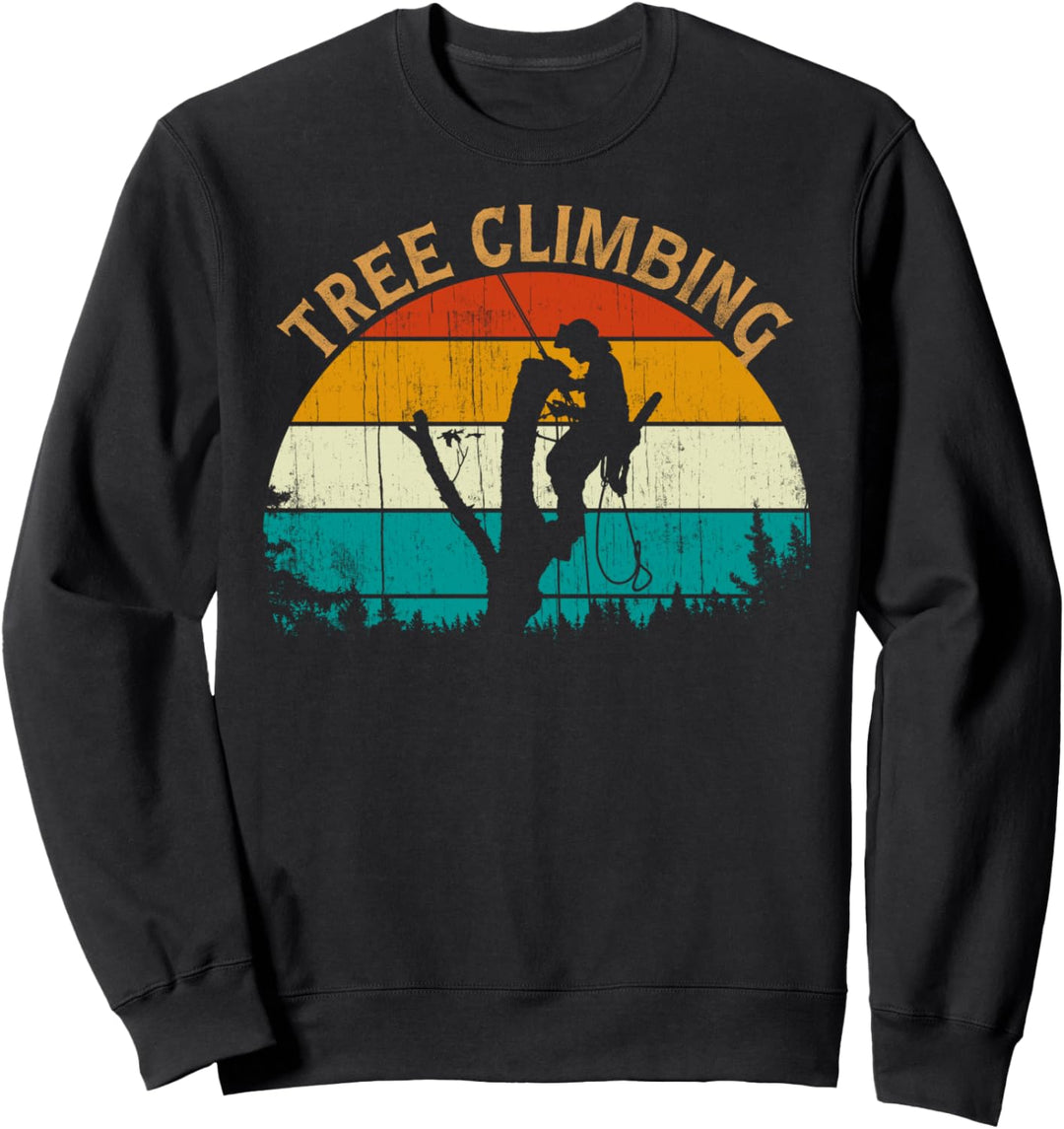 Vintage Retro Style Sunset Pine Tree Climbing Arborist Sweatshirt