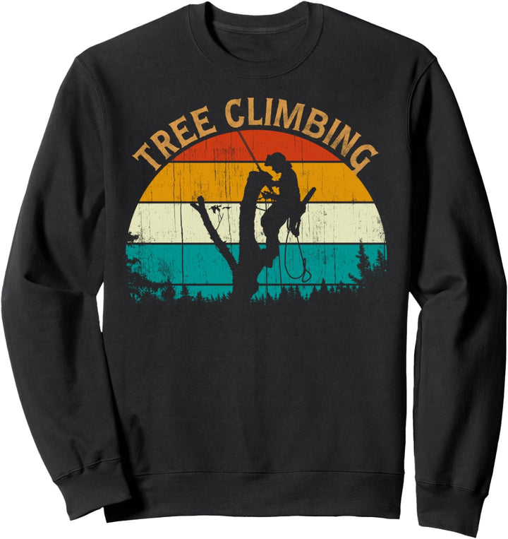 Vintage Retro Style Sunset Pine Tree Climbing Arborist Sweatshirt