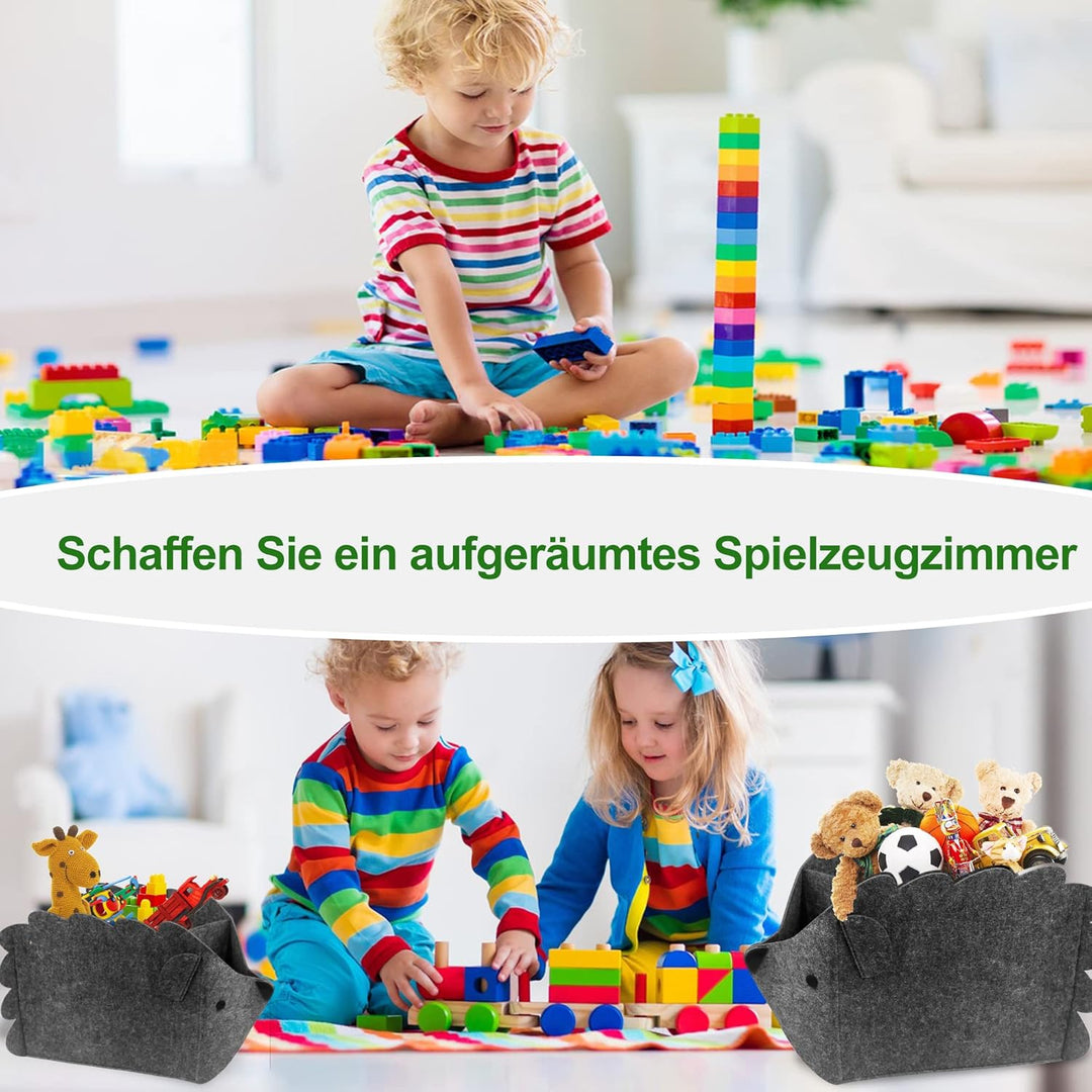 2 Stück Aufbewahrungsbox Kinder, Filz Faltbare Spielzeugkiste Organizer Korb in Igelform, 30L Aufbew