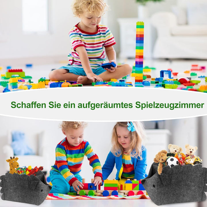 2 Stück Aufbewahrungsbox Kinder, Filz Faltbare Spielzeugkiste Organizer Korb in Igelform, 30L Aufbew