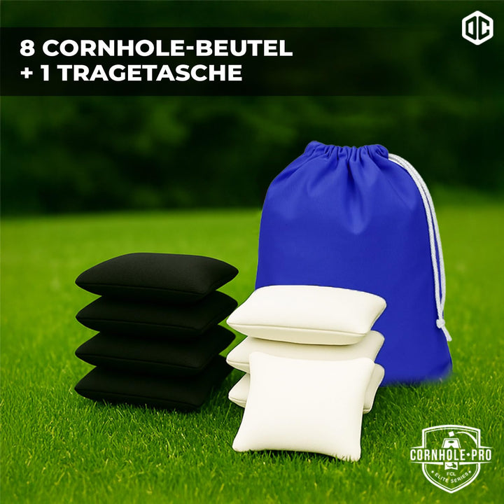 Offizielle Cornhole Bags | 4 Schwarze und 4 weisse Bags | Offizielle Grössen | Premium Qualität | 10