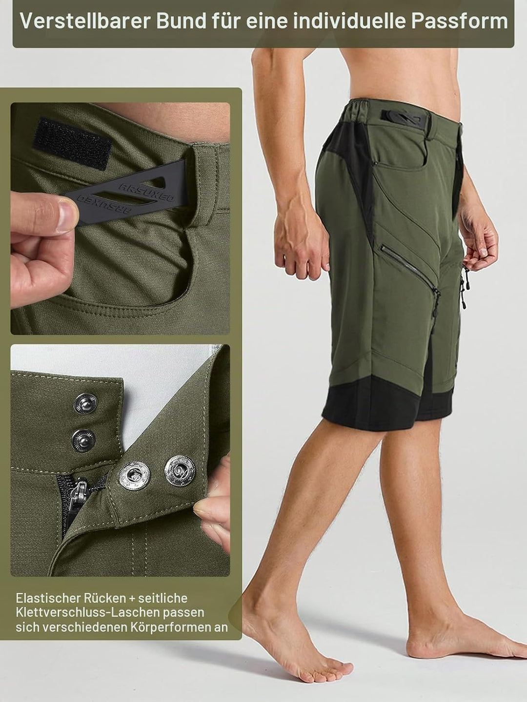 ARSUXEO Radhose Herren MTB Shorts Gepolstert Getrennte Unterhose Lose Fit Fahrradhose Wasserabweisen