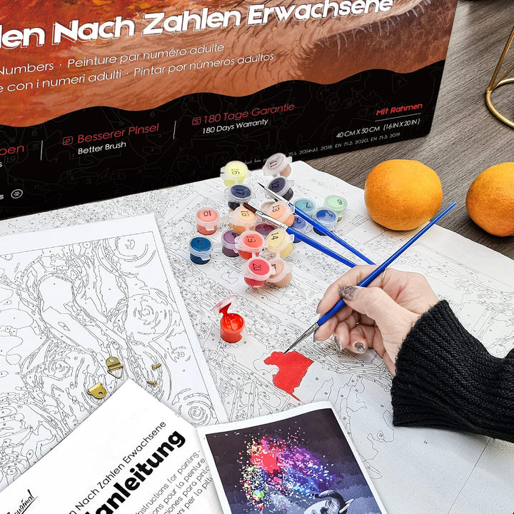 Bougimal Malen Nach Zahlen, DIY Handgemalt Ölgemälde, 3 Pinseln und Vorgedruckt Leinwand-Ölgemälde,