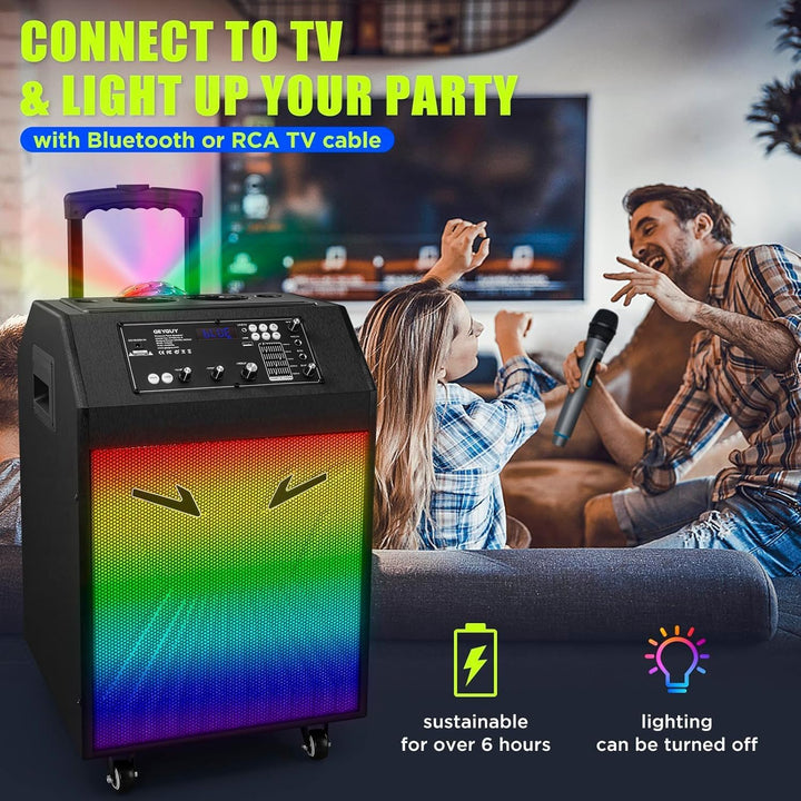 Karaoke Maschine Ankuka Karaoke Anlage mit 2 drahtlosen Mikrofonen Bluetooth PA Anlage mit Rädern un