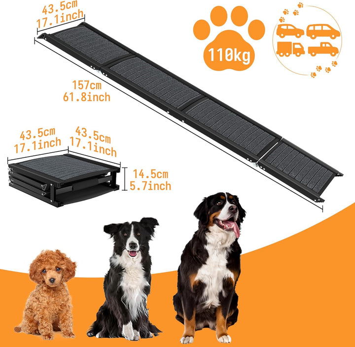 NAIZY Hunderampe Klappbare, 157 cm Hunde Ramp Hundetreppe mit Rutschfester Stoff & Griff Haustierram