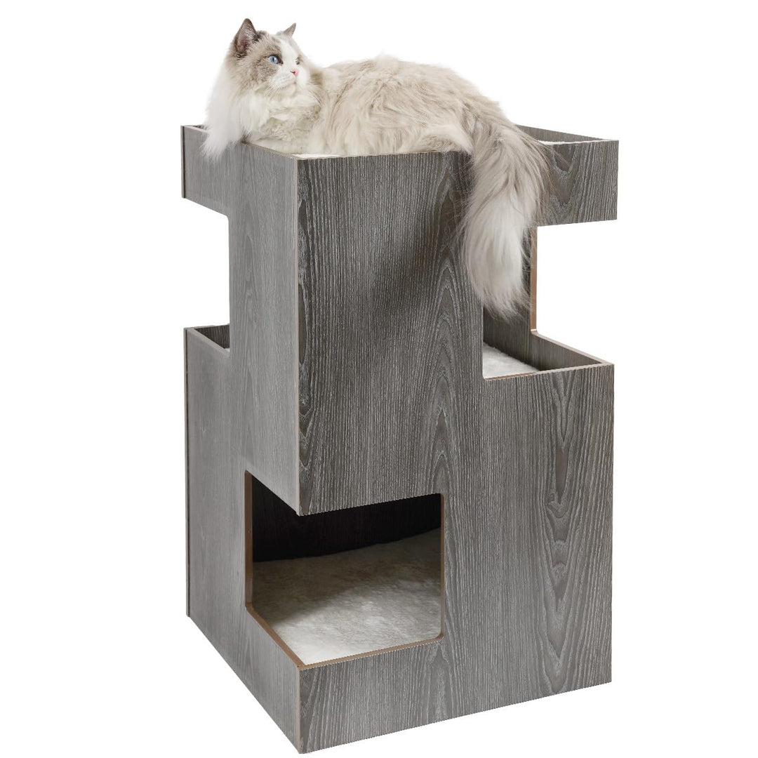 CanadianCat Company | Premium Katzenbett, Katzenhöhle Cat Castle Katzenturm mit Katzenhöhlen aus Hol
