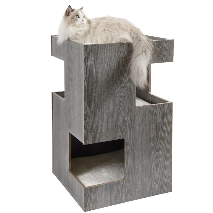 CanadianCat Company | Premium Katzenbett, Katzenhöhle Cat Castle Katzenturm mit Katzenhöhlen aus Hol