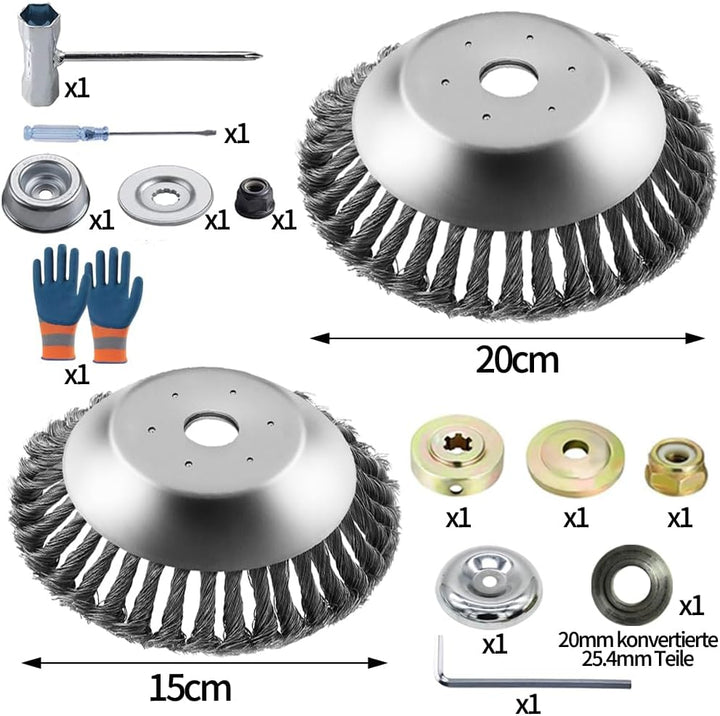 Unkrautbürste für Rasentrimmer,2 Stücke Motorsense Drahtbürste,Kegel Unkrautbuerste,Profi Unkrautbür