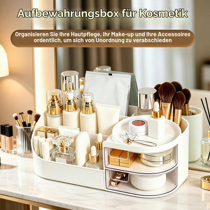 Schminktisch Organizer mit 2 Schubladen &amp; Pinselhalter, Make Up Organizer Kosmetik Aufbewahrung für