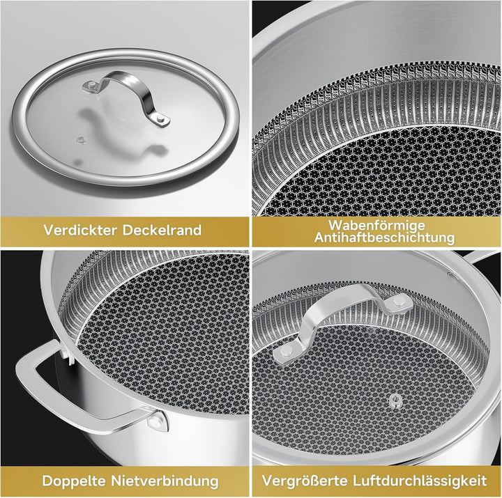 Töpfe Induktion 24cm 4L Topf Edelstahl Kochtopf,Töpfe mit Wabenstruktur Beschichtete,Kochtopf Indukt