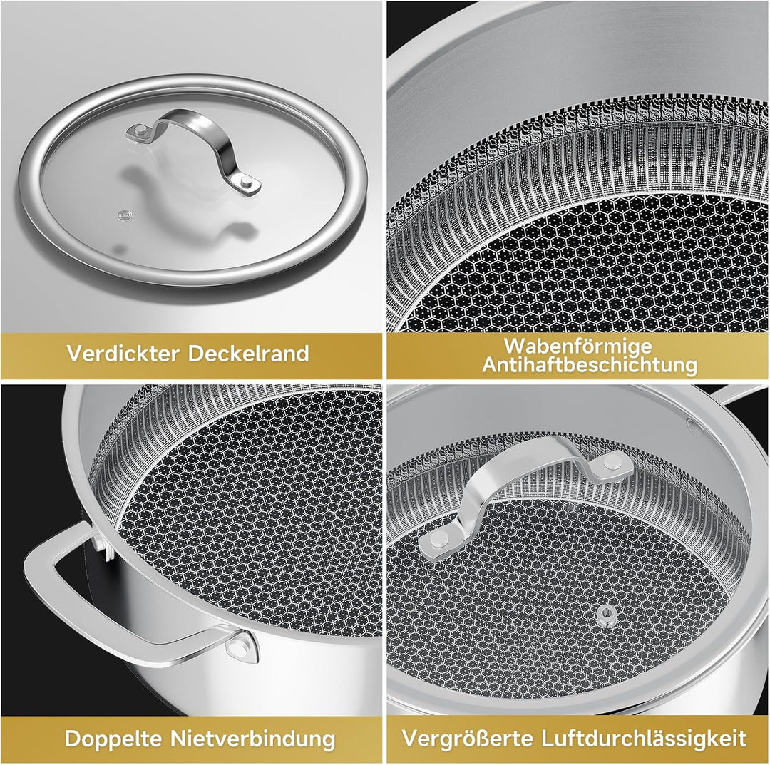 Töpfe Induktion 20cm 2,3L Topf Edelstahl Kochtopf,Töpfe mit Wabenstruktur Beschichtete,Kochtopf Indu