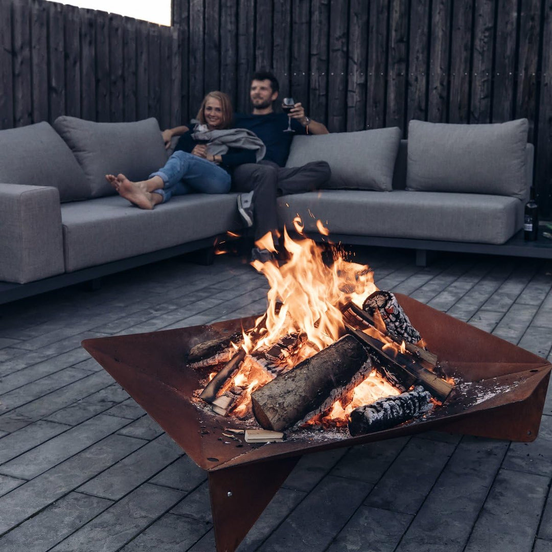 höfats - TRIPLE 120 Feuerschale - Design-Feuerstelle und Grill - für Terrasse und Garten - Corten-St