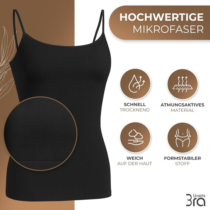 UnsichtBra 3er Pack Damen Shape Unterhemden | Spaghettiträger Basic Top Unterhemd | Mikrofaser Spagh