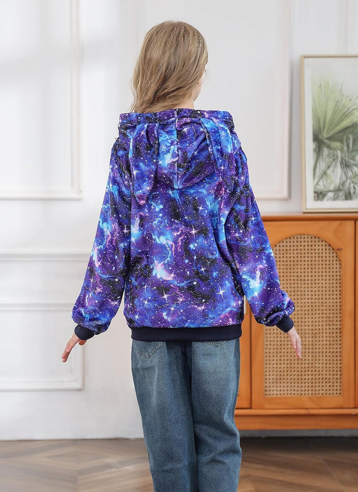 Fanient Pullover Mädchen Flauschiges Fleece Kapuzenpullover Kinder Hasenohr Hoodie mit Kängurutasche