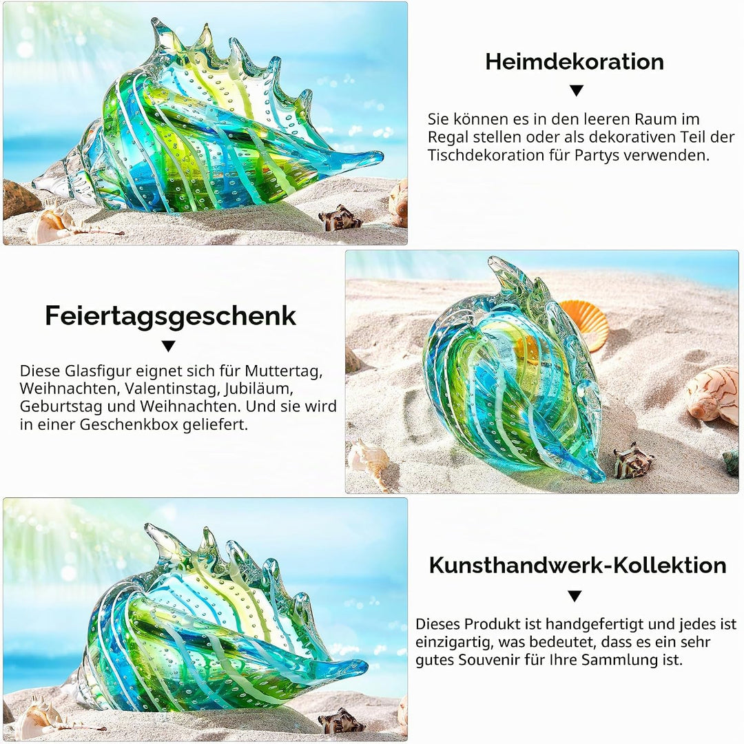 EUSTUMA Mundgeblasene Glasmuschelfiguren, Meerestier-Ornament für Heimdekoration, Meerestier-Kollekt