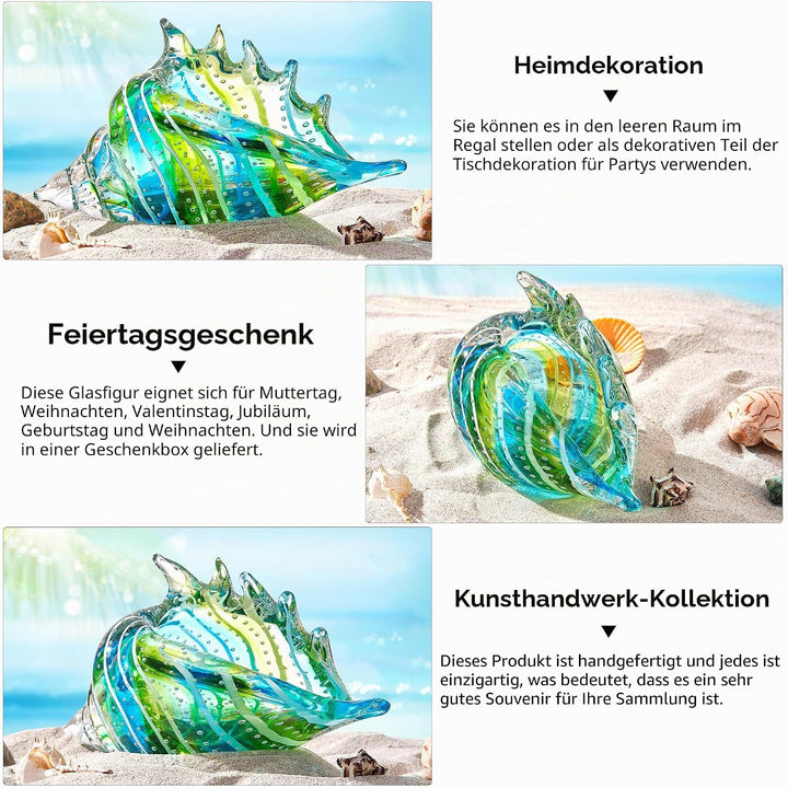 EUSTUMA Mundgeblasene Glasmuschelfiguren, Meerestier-Ornament für Heimdekoration, Meerestier-Kollekt