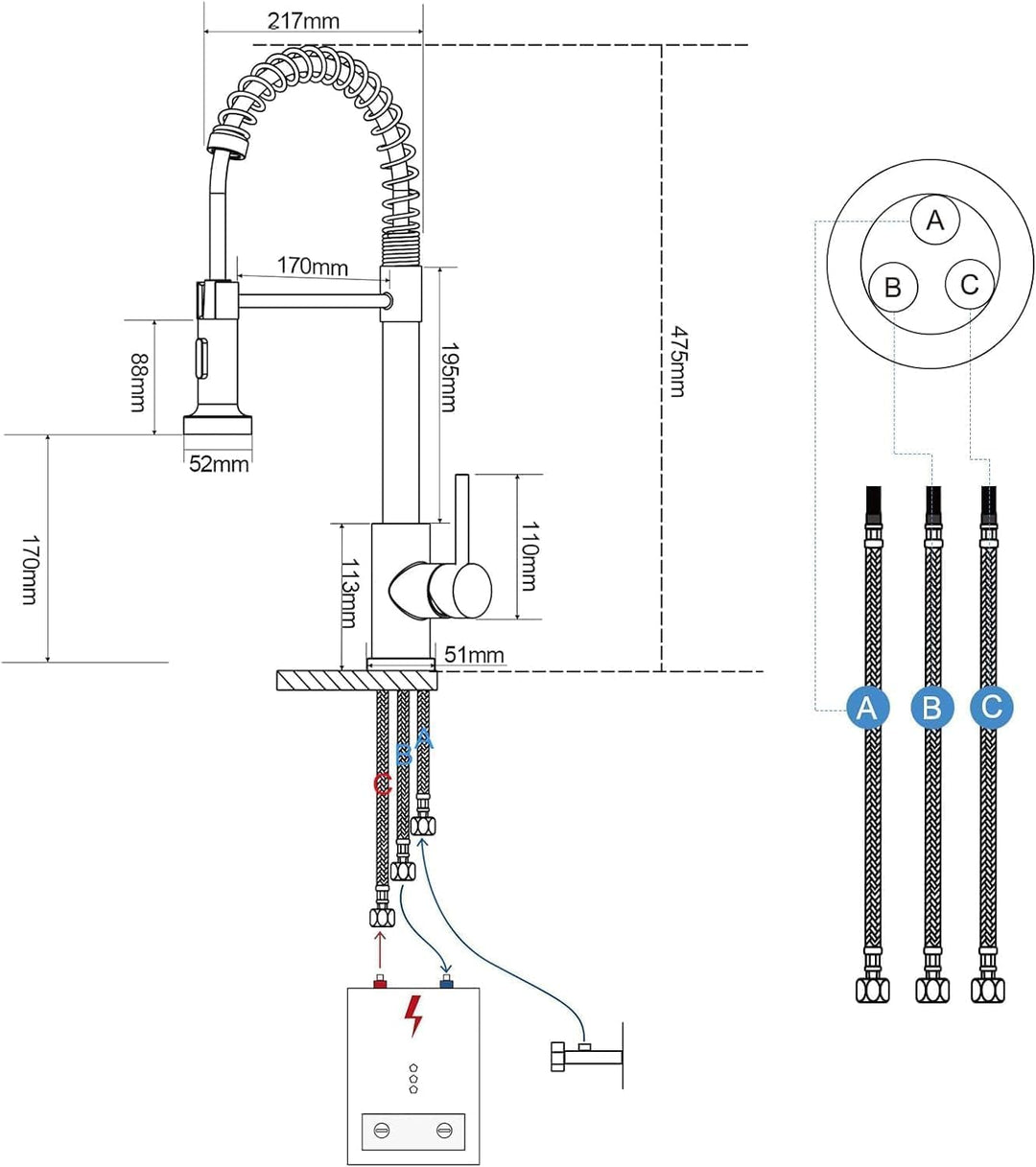 Niederdruck Küchenarmatur mit 2 Wasserstrahl 360° schwenkbar Einhand-Mischbatterie für Boiler/Untert