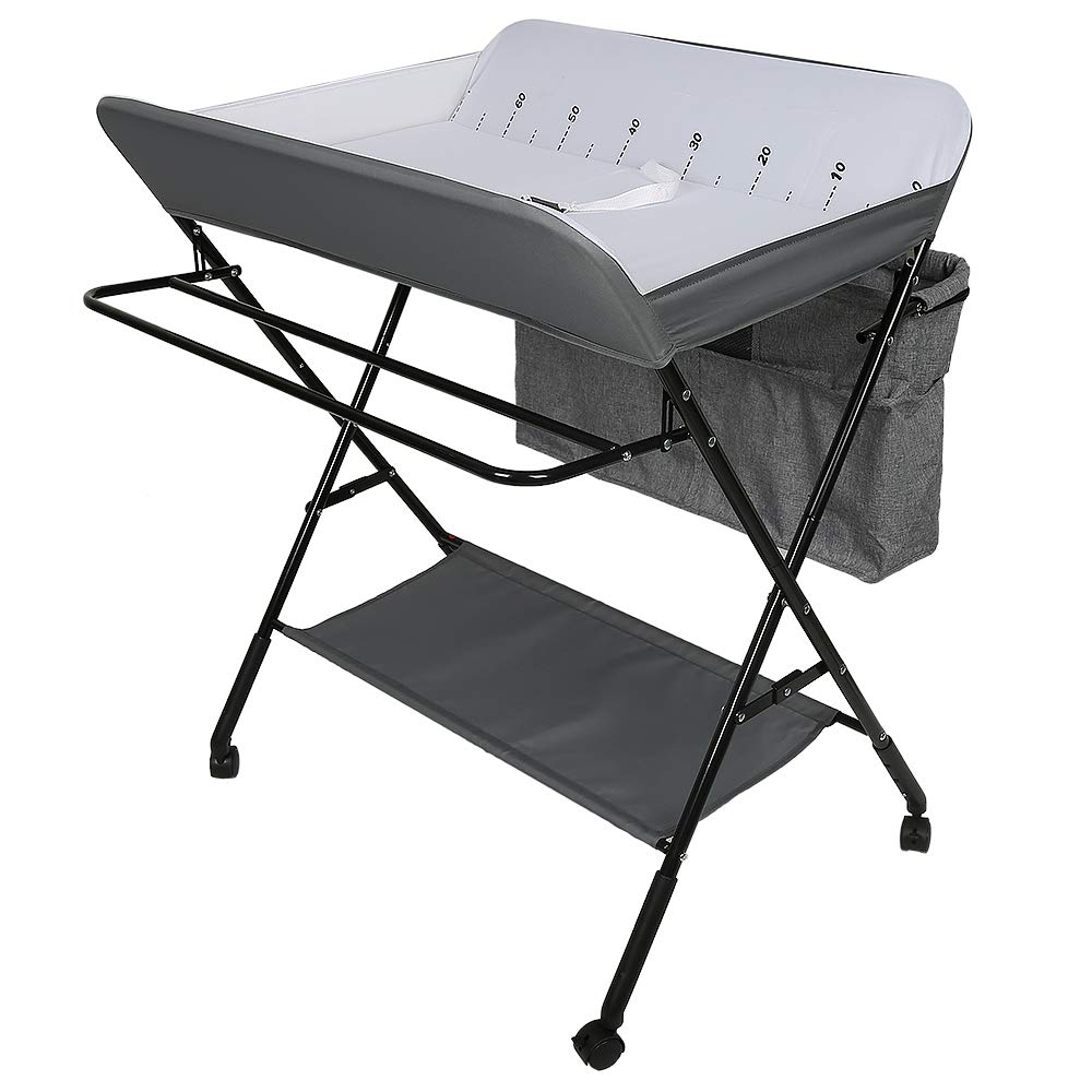 Baby Wickelkombi - klappbare Wickelkommode, mobiler Wickeltisch mit Wickelauflage, Sicherheitsgurt u