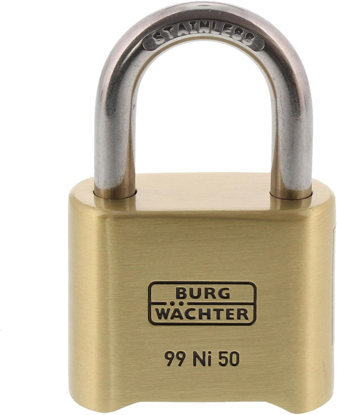 Burg Wächter Vorhängeschloss, Rostfrei, mit Zahlenschloss, 7,9 mm Bügelstärke, Massiver Messingkörpe