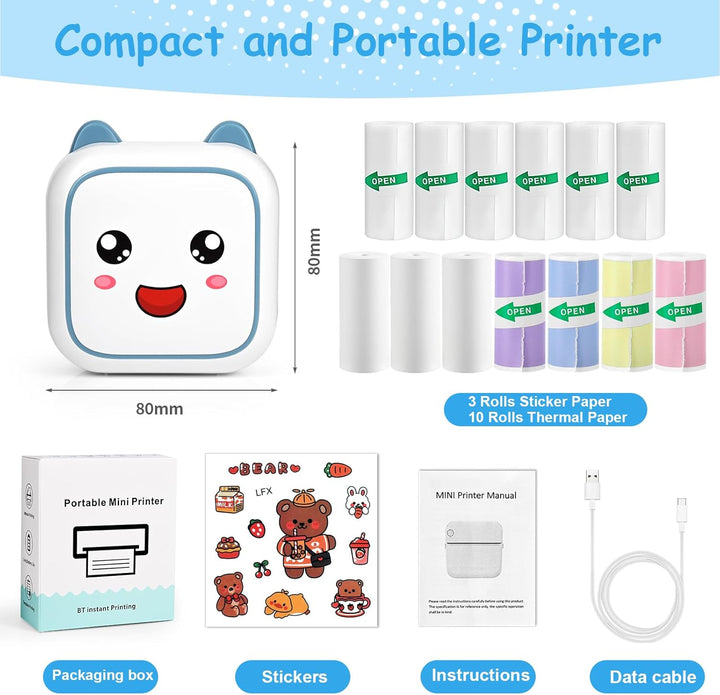 Ambesty Mini Drucker, Mobiler Fotodrucker, Tragbarer Mini Fotodrucker, Wireless Fotodrucker Thermodr