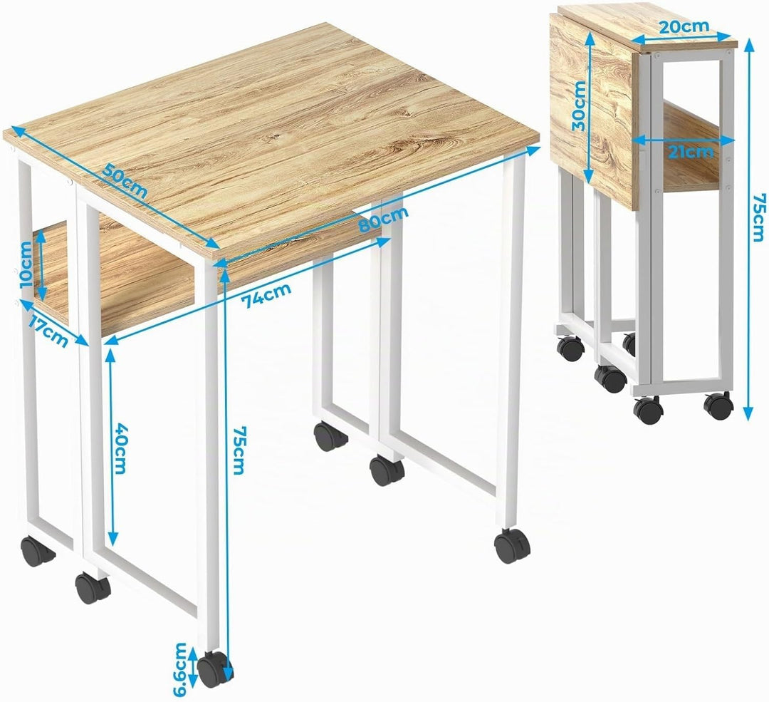 GreenForest Kleiner Schreibtisch Klappbar, 80 cm Klappschreibtisch mit Rollen, Einfache Montage Klap