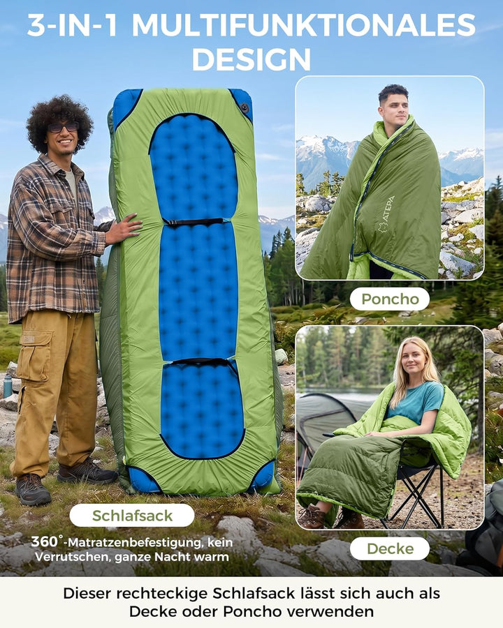 ATEPA Ultraleichter Daunenschlafsack 650/700FP, 3-Jahreszeiten (12°C / 6°C / -1°C), Leicht & Kompakt