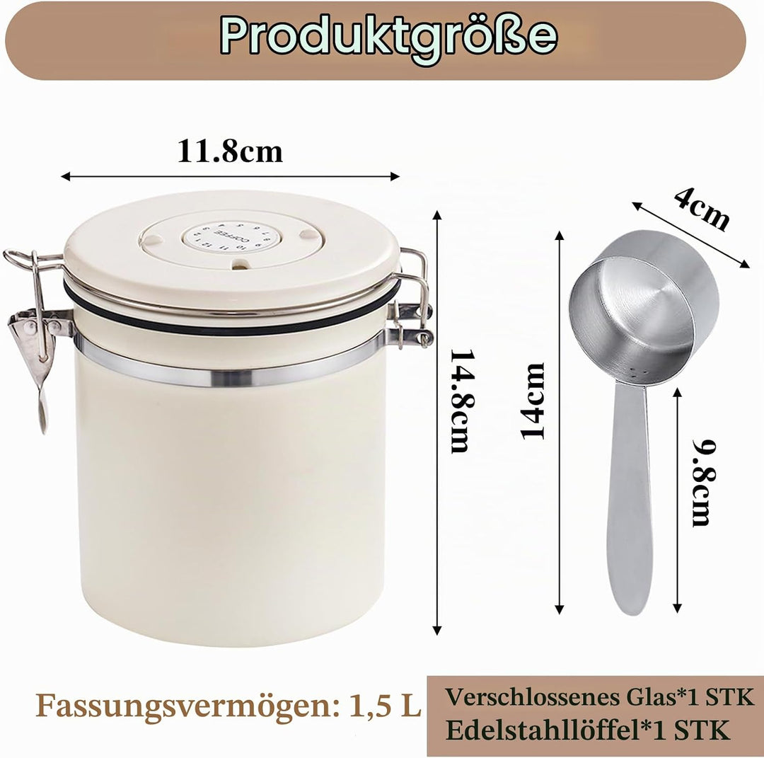 1,5L Kaffeedose Luftdicht aus Edelstahl, Kaffeebohnen Behälter | Kaffeedose aus Edelstahl, Kaffeebeh