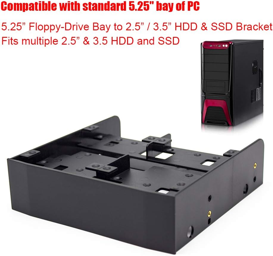 Vikye OImaster 2,5 3,5 HDD SSD auf 5,25 Diskettenlaufwerkschachthalterung für PC, Schwarz