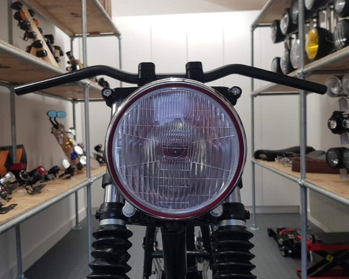 6 3/4" 6.75" Motorrad Scheinwerfer - Chrom Stahl - 12V 55W Birne für Retro Projekt Cafe Racer, Stras