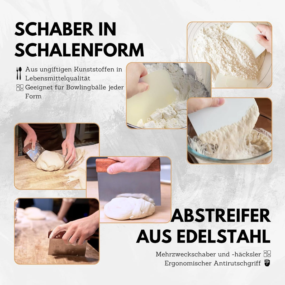 Gärkörbchen 2er-Set – Rund & Oval Gärkörbe aus 100% Rattan zum Brotbacken inkl. Brotbackzubehör: Lei