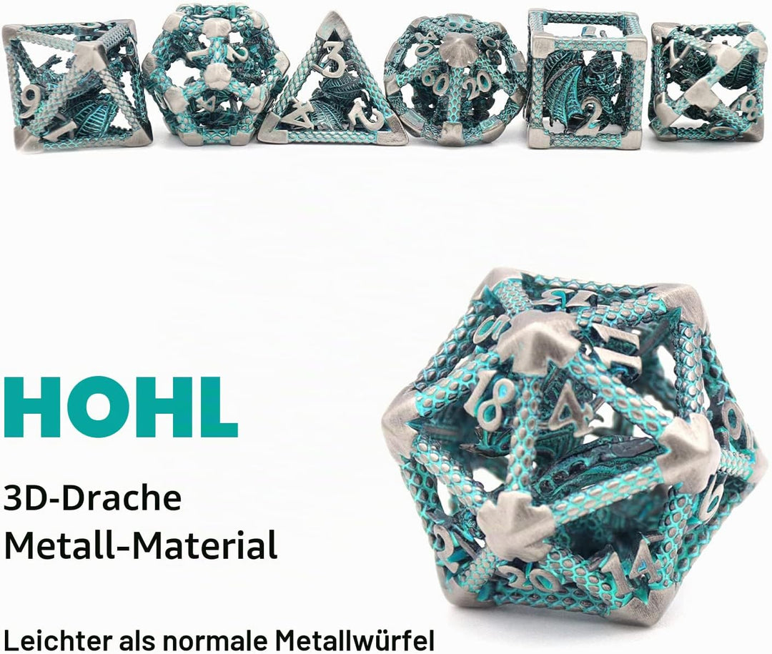 DND Würfel, Metall Spielwürfel Dungeons and Dragons Würfel Set HNCCESG Hohle 3D Drachen D&D Würfel P