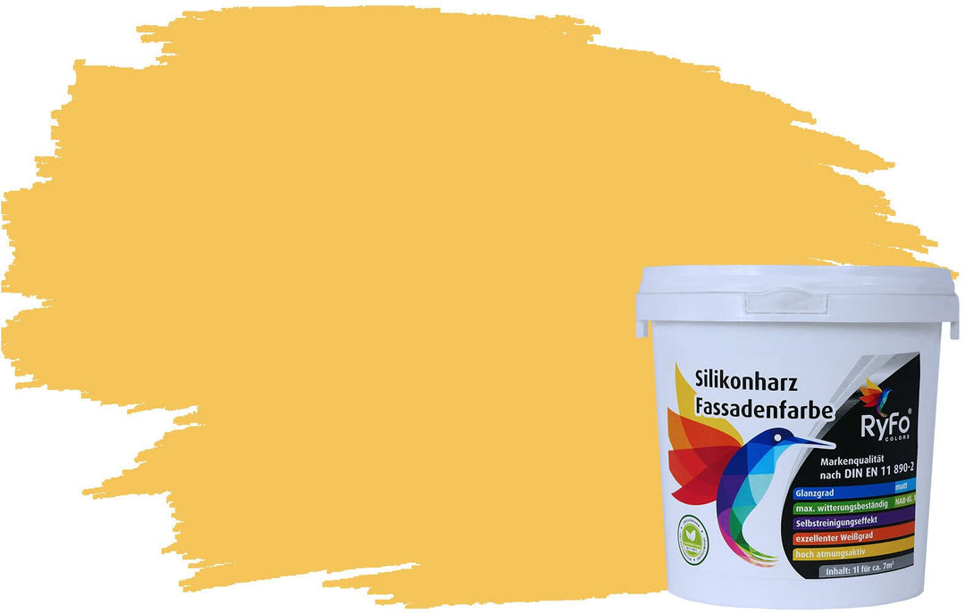 RyFo Colors Silikonharz Fassadenfarbe Lotuseffekt Trend Maisgelb 1l - bunte Fassadenfarbe, weitere G