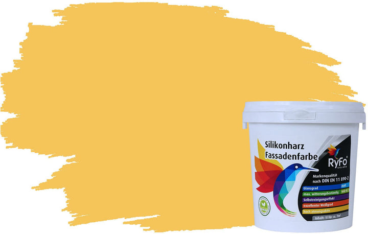 RyFo Colors Silikonharz Fassadenfarbe Lotuseffekt Trend Maisgelb 1l - bunte Fassadenfarbe, weitere G