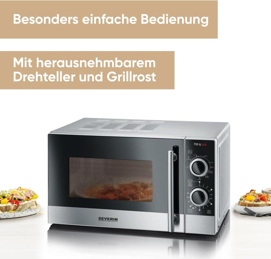 SEVERIN 2-in-1 Mikrowelle mit Grill 700 W, Grillofen mit 9 Automatikprogrammen, Mikrowelle mit Grill