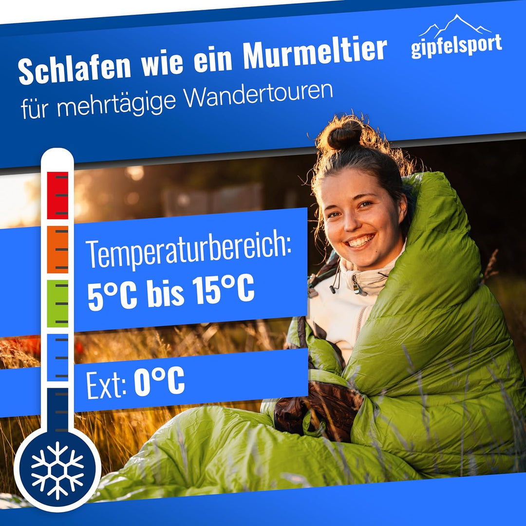 Gipfelsport Ultraleicht Schlafsack 4 Jahreszeiten [-20°C bis 15°C] Ultralight Sleeping Bag | Ultrale