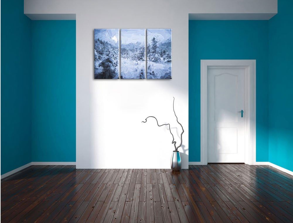 Pixxprint verschneiter Wald Pinsel Effekt 3-Teiler Leinwandbild 120x80 Bild auf Leinwand
