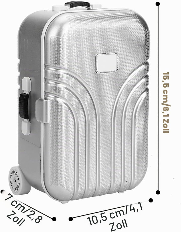 Wakects Reisekoffer für Puppen, Trolley in Mini-Grösse mit Rollkoffer, offen und geschlossen, silber