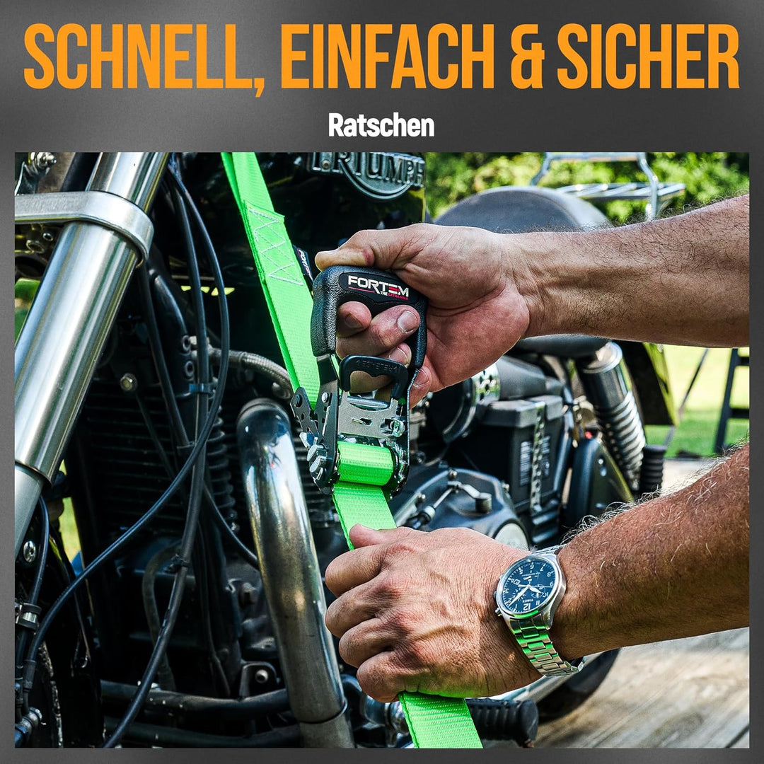 FORTEM Spanngurte mit Ratsche und Haken -Robustes 4er Spanngurt Set mit Zurrschlaufe–3,04m (2363 kg