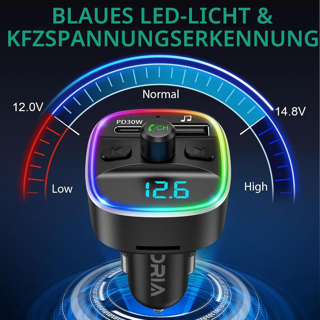 ORIA Bluetooth 5.3 FM Transmitter, Autoradio Adapter Bluetooth Car Kit, PD 30W Schnelles Autoladeger
