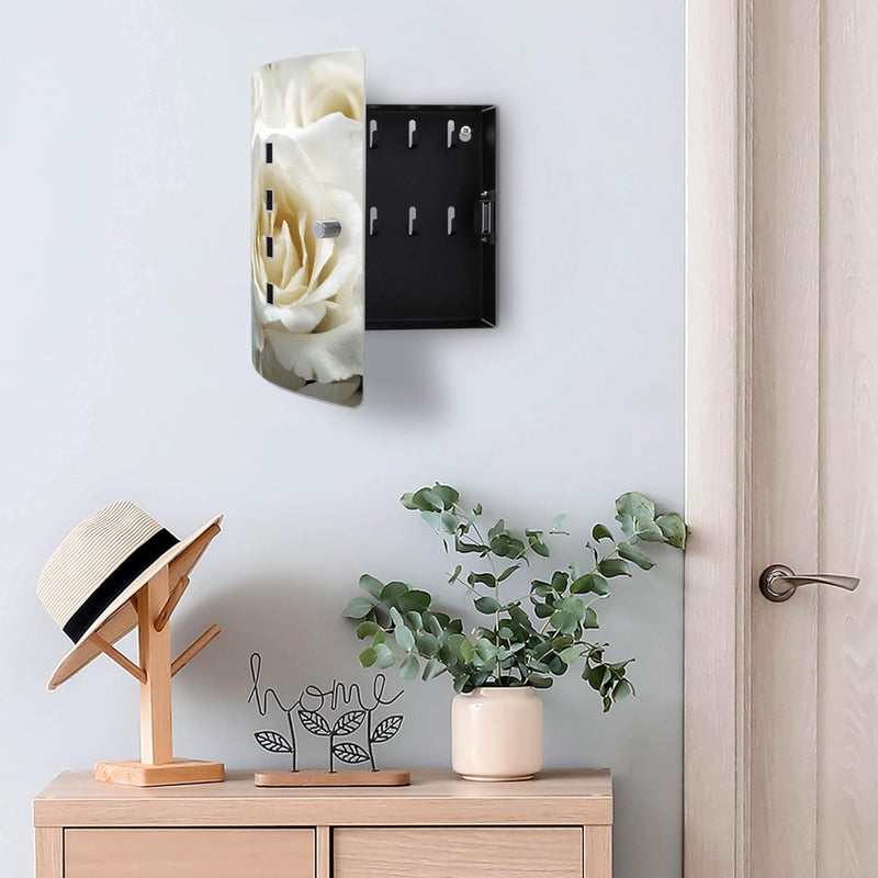 banjado® Design Schlüsselkasten aus Edelstahl mit Motiv White Roses für 10 Schlüssel - Schlüsselschr