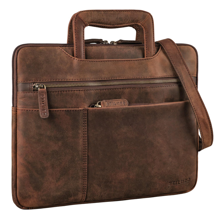 STILORD "Cole Vintage Laptoptasche 14 Zoll Leder Herren Schmal Laptophülle Echtleder Dokumententasch