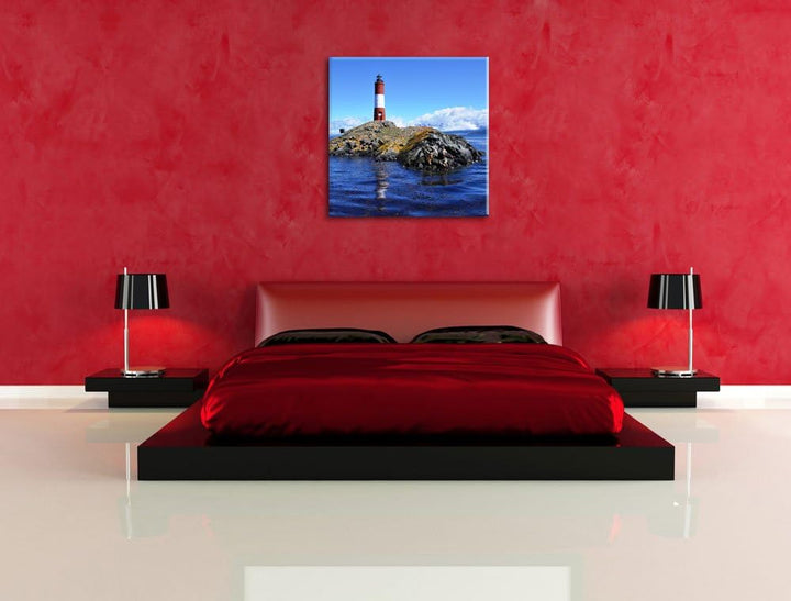 Pixxprint Leuchtturm mit Robben auf Kleiner Insel im Meer, Format: 70x70 auf Leinwand, 70x70