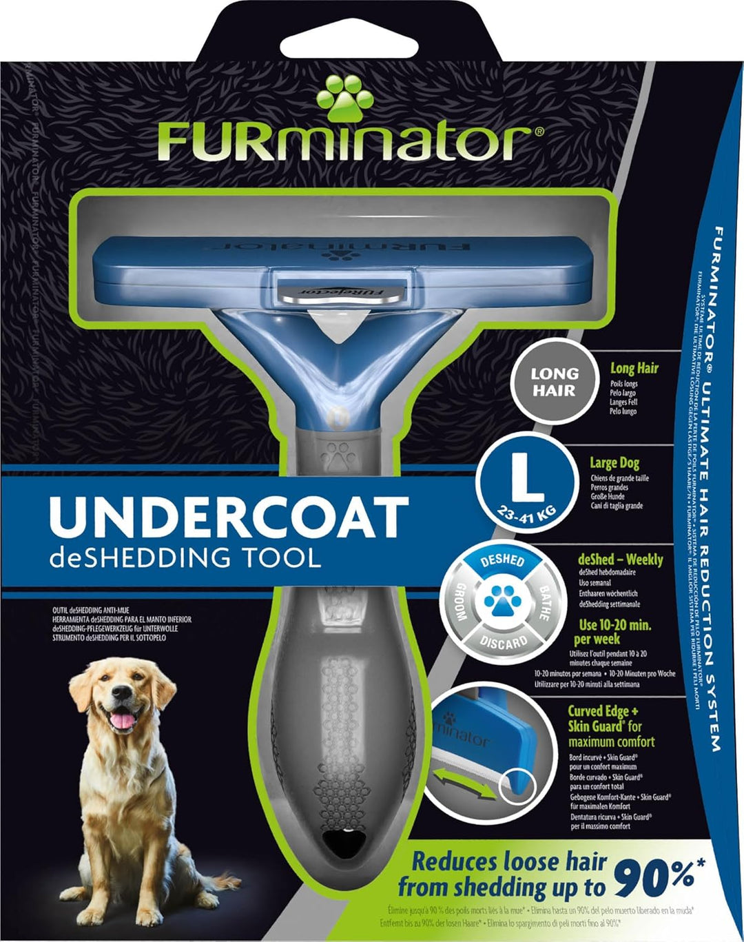 Furminator deShedding-Tool Hund Grösse L Langhaar - Hundebürste für grosse Hunde zur Entfernung der