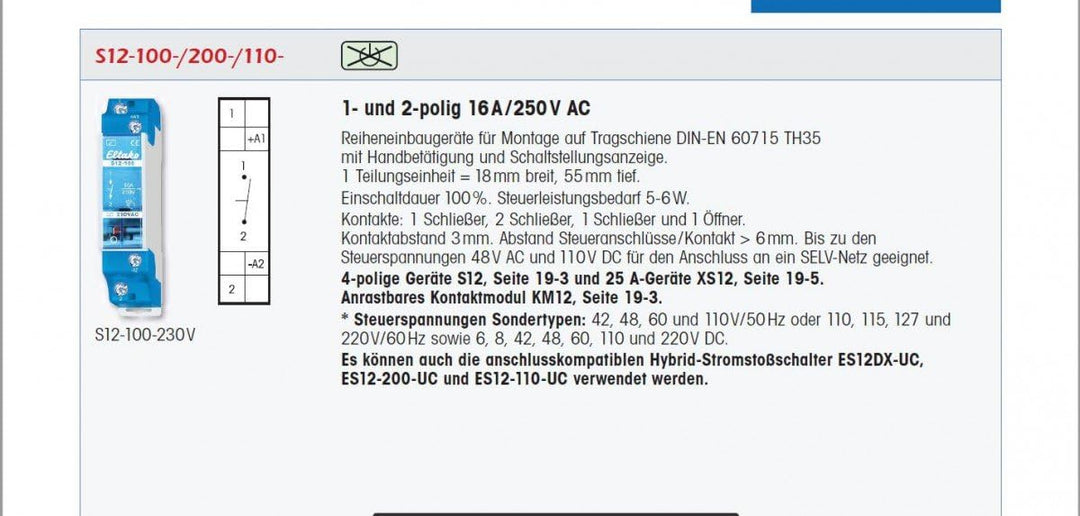 Eltako 2078007 S12-100-230V Elektromechanische Stromstossschalter Single, Single
