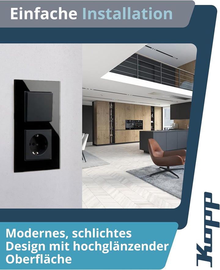 Kopp 405405011 2-Fach Echtglas-Rahmen schwarz Abdeckrahmen, Glas Schwarz 2-fach Schwarz, 2-fach Schw